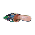 Stylish women's black stiletto sandals with a unique patchwork design for elegant occasions