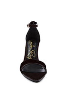 Women's ankle strap high heel sandals in dark brown, perfect for elegant occasions