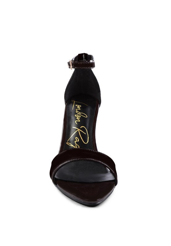 Women's ankle strap high heel sandals in dark brown, perfect for elegant occasions
