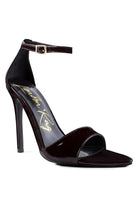 Women's black patent ankle strap high heel sandals for elegant occasions