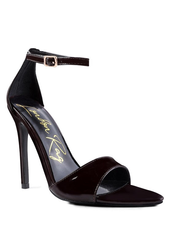 Women's black patent ankle strap high heel sandals for elegant occasions