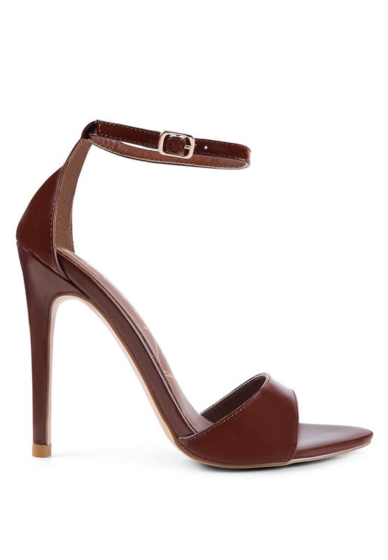 Women's ankle strap high heel sandals in brown for elegant occasions
