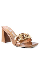 Rag Company block heel sandals for women in brown with stylish chain detail for fashionable comfort