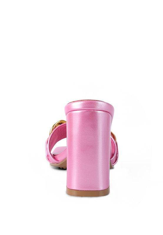 Pink block heel sandals for women with a sleek design and comfortable fit