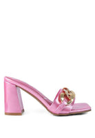 Rag Company Pink Block Heel Sandals for Women with Gold Chain Detail for Elegant Style