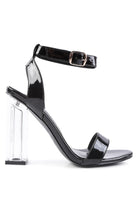 Women's chunky clear high heeled sandals in sleek black for stylish occasions