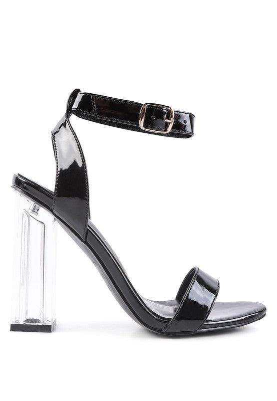Women's chunky clear high heeled sandals in sleek black for stylish occasions