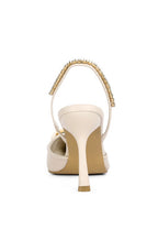 Women's beige diamante metal chain sandals, elegant evening wear