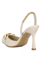Women's diamante metal chain sandals with a chic beige design