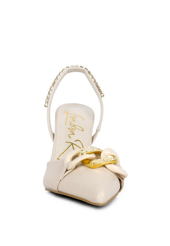 Rag Company diamante metal chain sandals in nude for stylish women's footwear