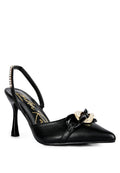 Women's black diamante metal chain sandals for elegant occasions