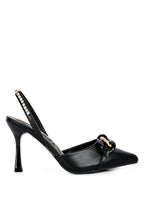 Women's black diamante metal chain sandals for elegant occasions