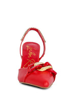 Red women's heels with diamante metal chain sandals for stylish comfort