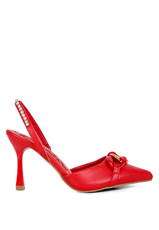 Rag Company women's red diamante metal chain sandals for elegant occasions