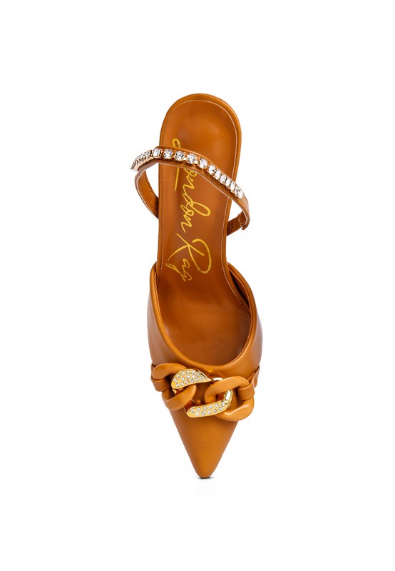 Women's brown diamante metal chain sandals for stylish occasions