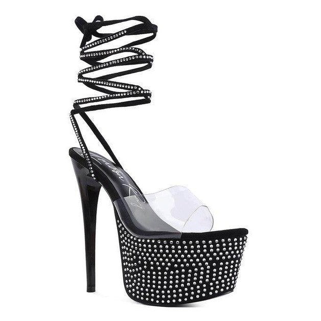 Rag Company elegant evening shoes with black rhinestone details and stylish ankle straps