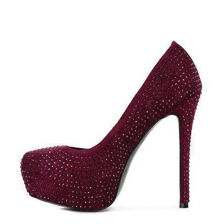 Burgundy Rag Company elegant high heels with studded embellishments and a stylish platform design