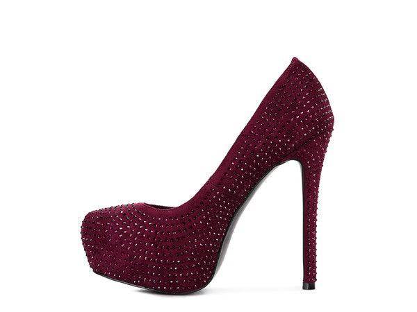 Burgundy Rag Company elegant high heels with studded embellishments and a stylish platform design