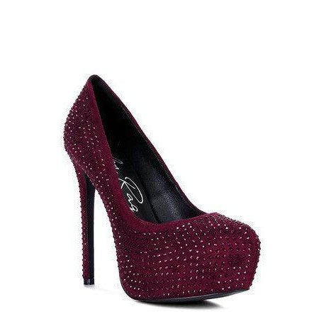 Rag Company elegant high heels in burgundy with rhinestones for stylish occasions