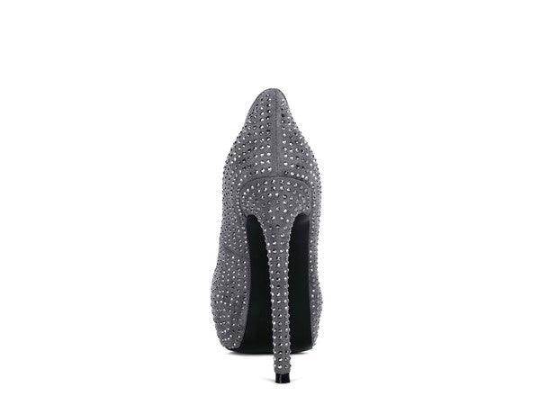 Rag Company elegant high heels in grey with sparkling embellishments and sleek stiletto design