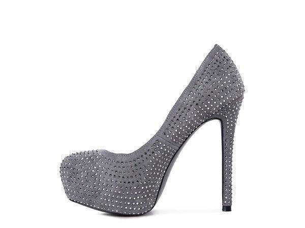 Rag Company elegant high heels with rhinestone embellishments in gray for a stylish look