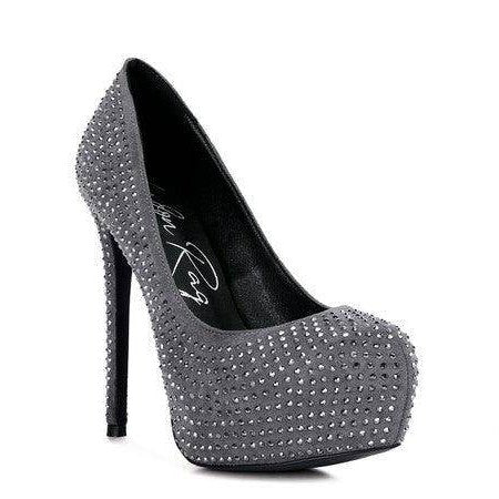 Rag Company Grey Elegant High Heels with Rhinestone Detailing for Stylish Occasions