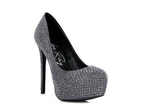 Rag Company Grey Elegant High Heels with Rhinestone Detailing for Stylish Occasions