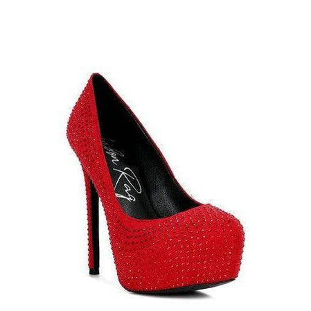 Rag Company elegant high heels in red with sparkling rhinestones and a high stiletto heel