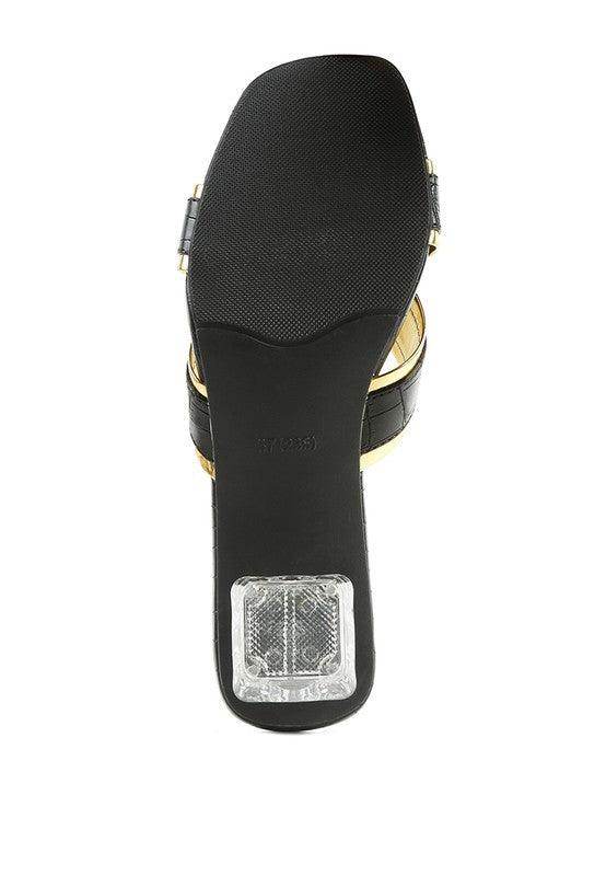 Sole view of Rag Company gold low heel sandals featuring a stylish and comfortable design