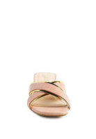Rag Company gold low heel sandals with stylish crisscross design and comfortable fit