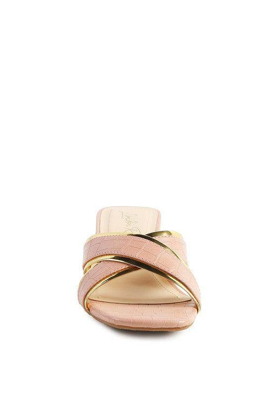 Rag Company gold low heel sandals with stylish crisscross design and comfortable fit