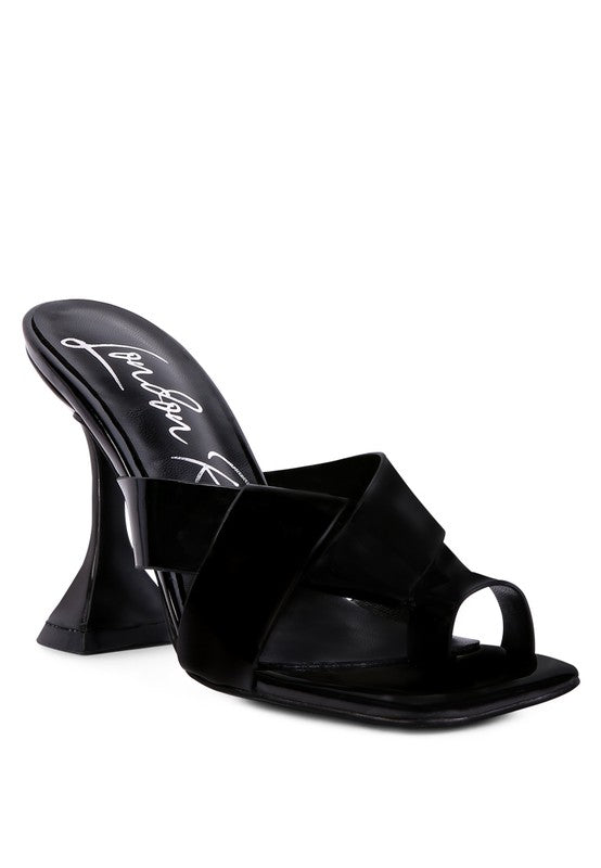 black intertwined toe ring heeled sandals for stylish women