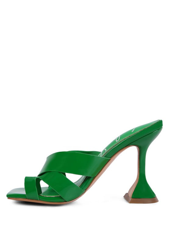 Women's green intertwined toe ring heeled sandals for stylish occasions