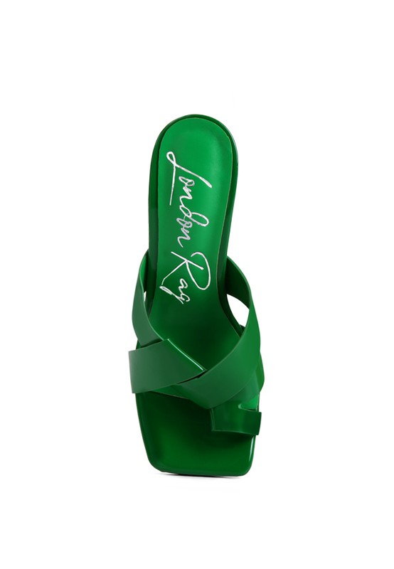 Women's green intertwined toe ring heeled sandals for stylish occasions