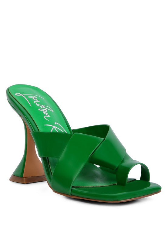 Women's green intertwined toe ring heeled sandals for stylish summer wear