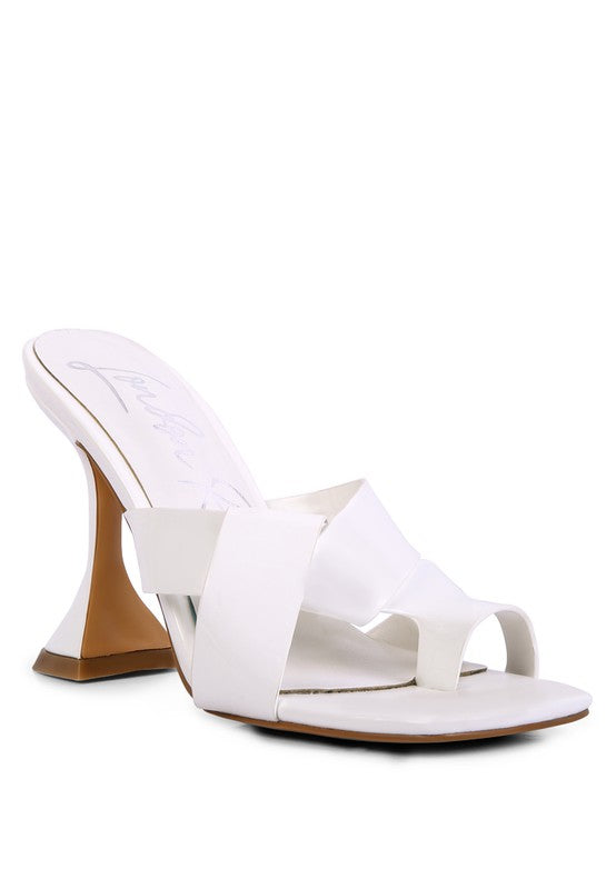 Women's white intertwined toe ring heeled sandals for stylish summer outings