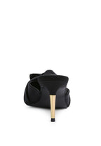 Black satin high heeled mule sandals with elegant design for women