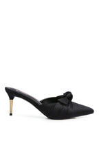 Black satin high heeled mule sandals for elegant evening wear