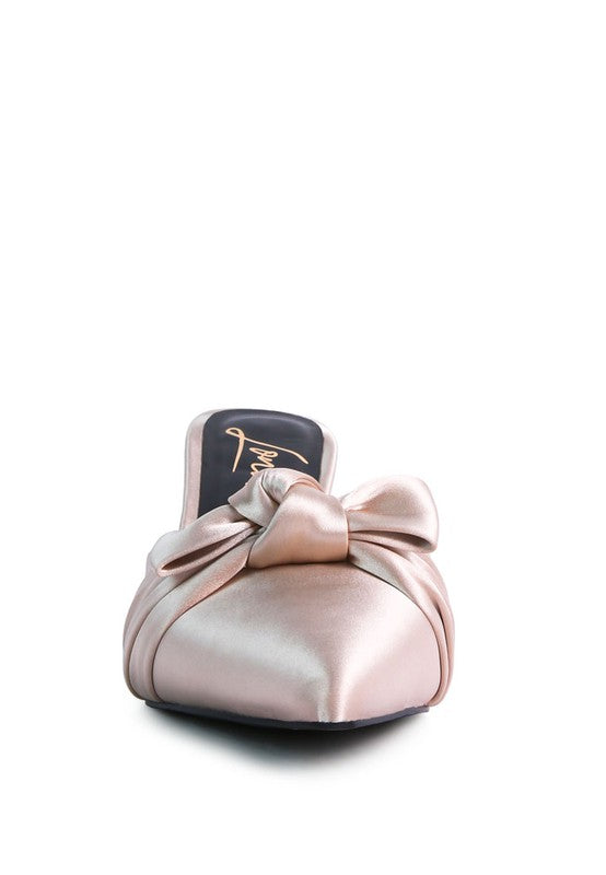 Rag Company satin high heeled mule sandals in soft pink for formal events
