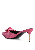 Women's pink satin high heeled mule sandals for elegant occasions