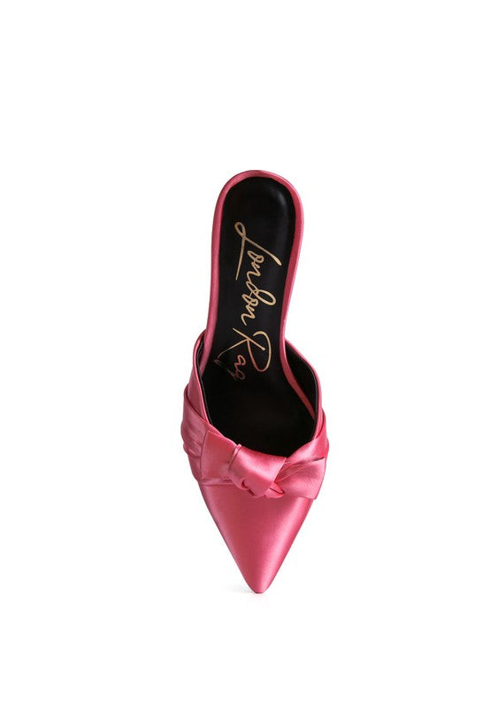 Women's pink satin high heeled mule sandals for elegant occasions