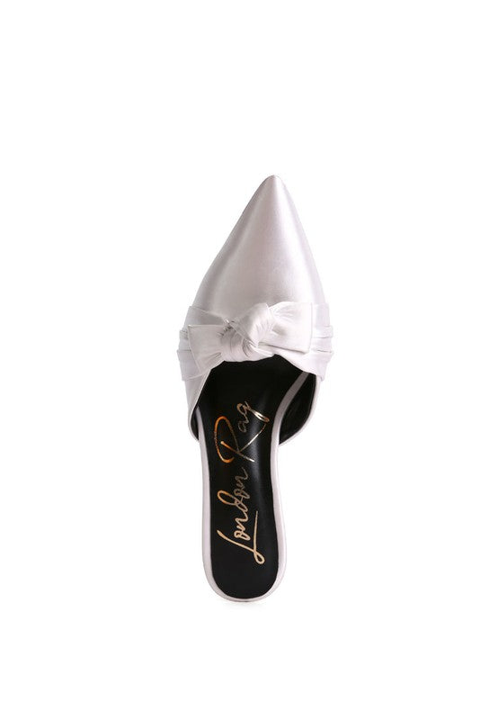 White satin high heeled mule sandals for elegant occasions