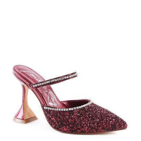 Rag Company sparkly spool heel shoes in red with glitter and detailed straps for stylish occasions