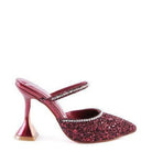 Rag Company sparkly spool heel shoes in red with decorative rhinestones and a chic design