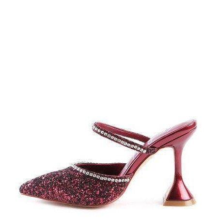 Rag Company sparkly spool heel shoes in red with rhinestone accents for stylish women's fashion