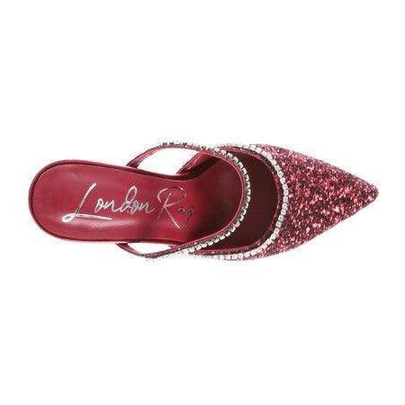 Rag Company sparkly spool heel shoes in red with glitter finish and pointed toe design