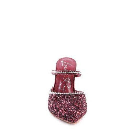 Rag Company sparkly spool heel shoes in pink with embellished straps for stylish occasions