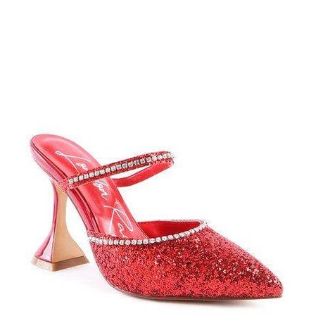 Rag Company sparkly spool heel shoes in red with glitter finish and stylish straps