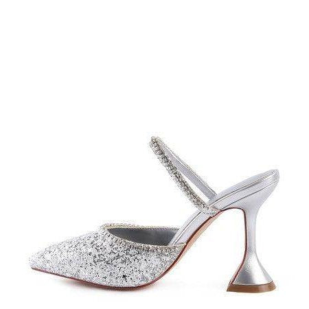 Rag Company sparkly spool heel shoes in silver with a stunning glitter finish and elegant design