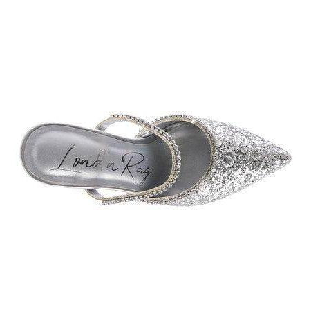 Silver sparkly spool heel shoes from Rag Company with elegant pointed toe design